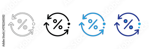 Set of four icons representing percentage symbol with circular arrows, isolated on white background