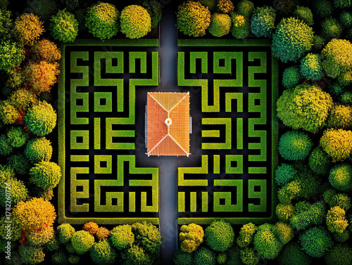 Christmas maze in a garden