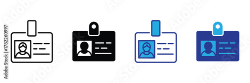 Collection of four different id card icons with various styles and colors, isolated on white background