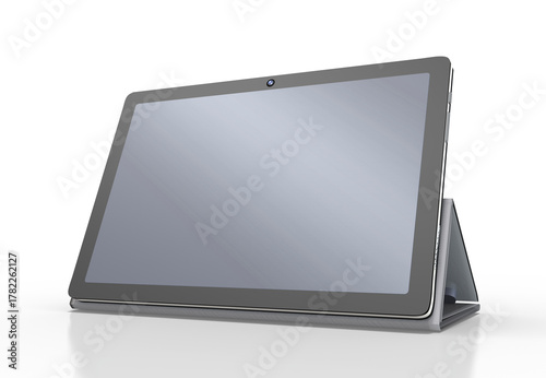 3d Tablet mit Halterung stehend auf weißen Hintergrund, freigestellt