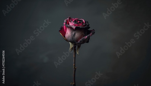 Burnt dry rose symbolizing decay and isolation, representing themes of burnout and fading vitality