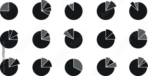 Collection of Various Pie Chart Icons Representing Data Visualization and Analytics
