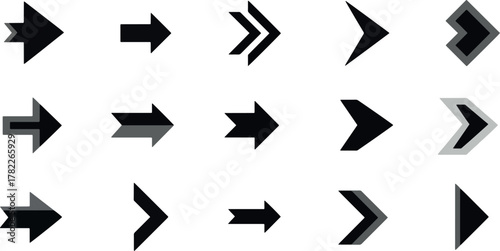 Collection of diverse arrow icons representing direction, navigation, and progress in various graphic design styles