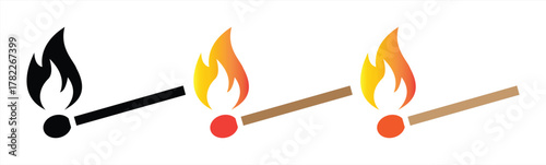 Matchstick Flame Icon Set for Fire, Energy, and Ignition Concepts