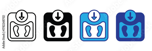 Weight scale icon with downward arrow indicating weight loss, isolated on white background