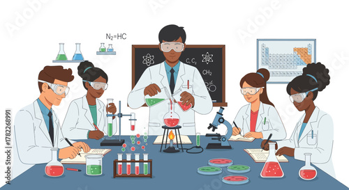 Scientist Team Conducting Laboratory Experiments in a Science Classroom