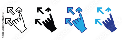 Zoom out gesture icon with hand and arrows, representing digital interaction and screen control