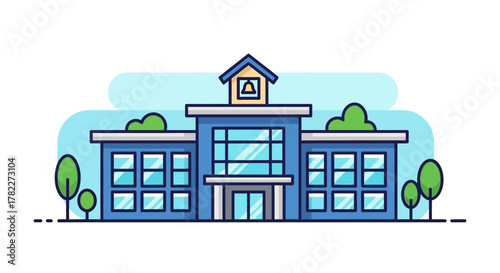 School Building Illustration Modern Educational Institution Architecture, Learning Environment