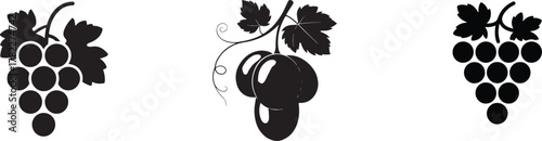 Three stylized black silhouette grape clusters on a clean white background