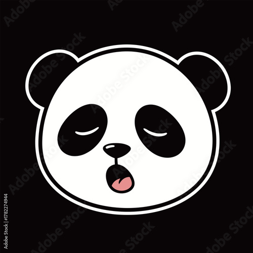 Sleepy Black and White Panda Head Yawning Cartoon Character Sticker: Tired Bear Mascot for Relaxation, Rest, and Exhaustion