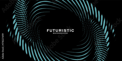 3D blue techno background. Big data visualization on dark space with dotted lines shape effect decoration. Modern graphic design element dots circle style concept for flyer, card, or brochure cover