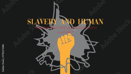 Slavery and Human Trafficking Prevention Month observed each year during January. People Awareness  concept . Vector template for banner, greeting card, poster with background.