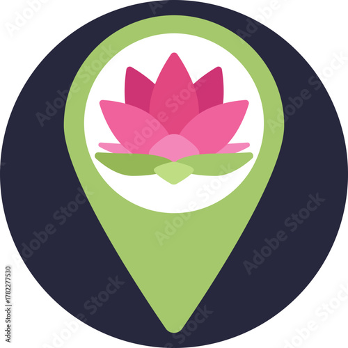 Map marker pinpointing a yoga event or class location.