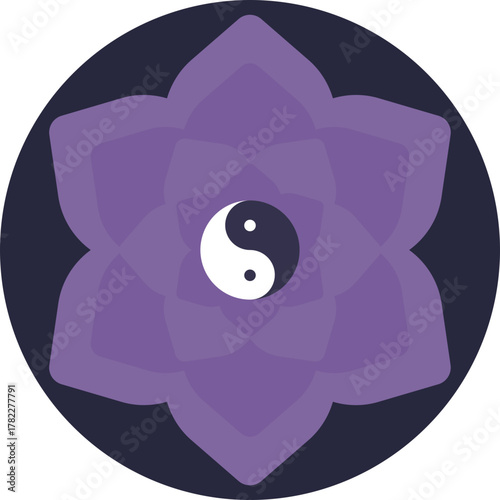 A lotus flower combined with a yin-yang symbol, representing balance and harmony in yoga.