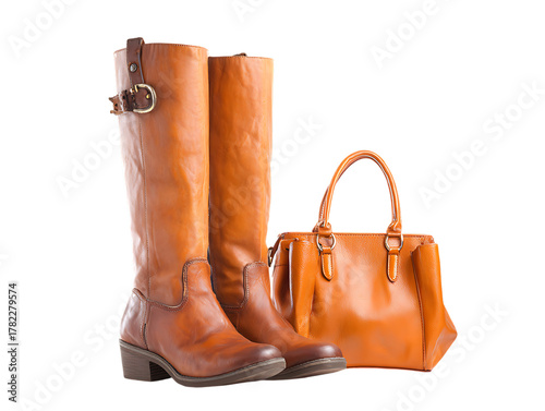 Elegant knee-high female boots paired with handbag