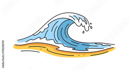Ocean wave illustration A graphic representation of a cresting wave with sandy shore details