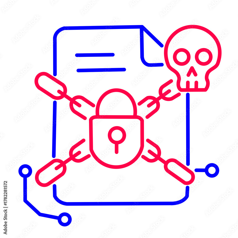 Obraz premium Ransomware Attack on Document — Cybersecurity Line Icon