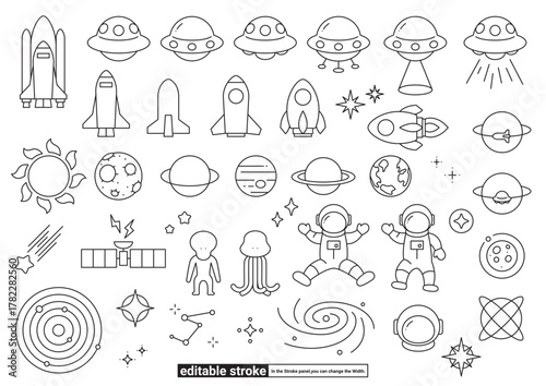 宇宙・天文　アイコンセット（編集可能なストローク）
