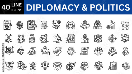 Diplomacy and Politics line icon collection. Vector illustration set 