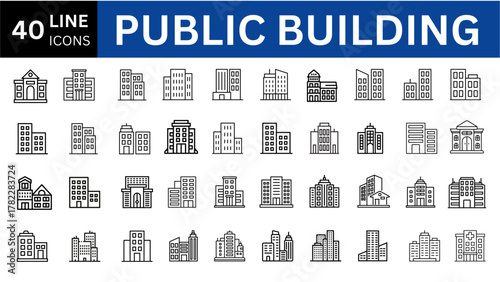Public Building icon collection. Solid icon collection. Vector illustration