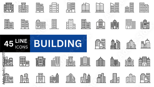 Building minimal thin line web icon set. Outline icons collection. Vector illustration set