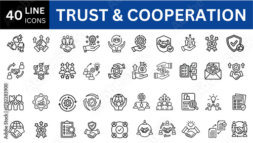 Trust And Cooperation editable line icon set. 