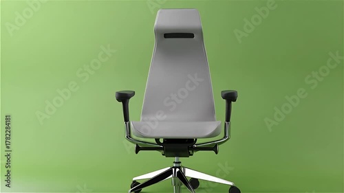 Sleek Ergonomic Office Chair 3D Render on Bright Green Minimal Background — Modern Ergonomic Office Chair 3D Render in 4K Ultra HD