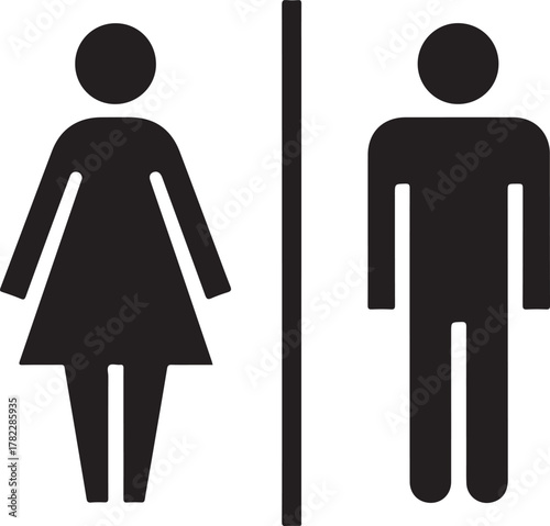 Minimalist Male Female Restroom Silhouette Icons Split by Line