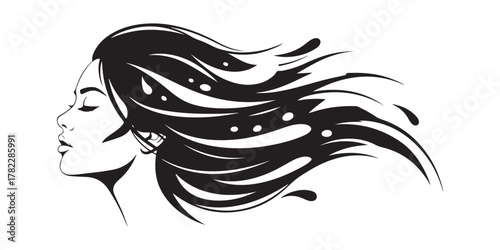 Beautiful woman with long hair isolated on white background