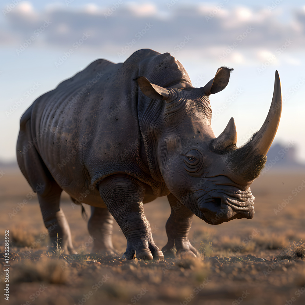 Fototapeta premium Majestic White Rhinoceros Standing Tall in the African Plains.