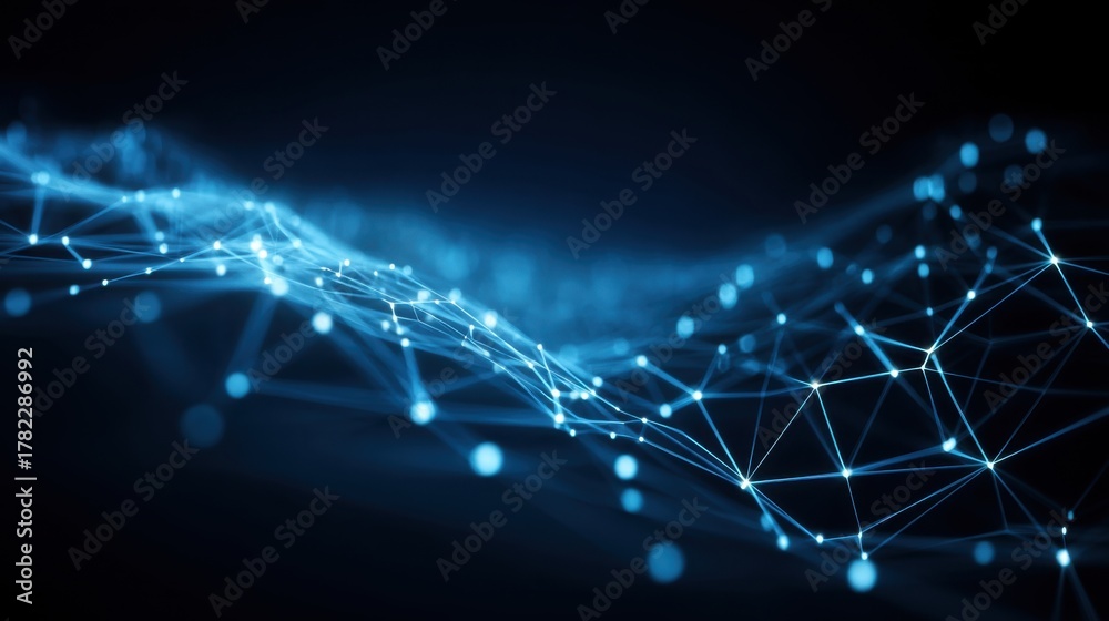 Obraz premium Abstract futuristic digital technology background with glowing blue lines and nodes, representing connectivity and data flow in a virtual space