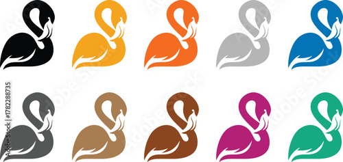 Flamingo icons set in multiple colors, Vibrant bird silhouette vector collection