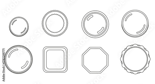 Collection of various coin outlines, featuring editable strokes and diverse designs including circular, serrated, and octagonal shapes, perfect for infographics, articles, books, flyers, and banners