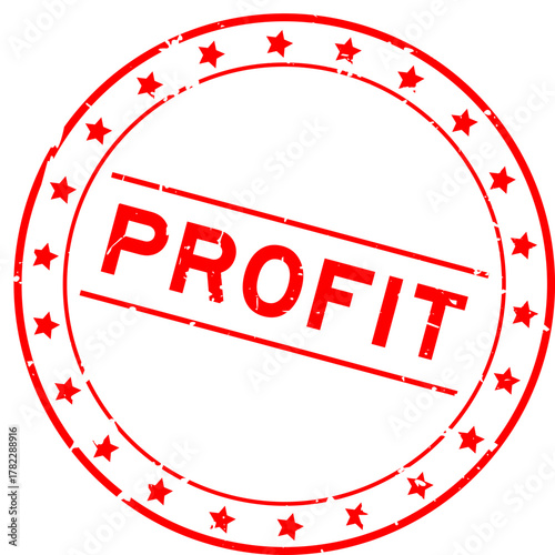 Grunge red profit word round rubber seal stamp on white background