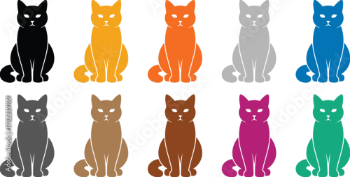 Fototapeta Cat silhouette collection in multiple colors different, Multicolor feline vector illustration set