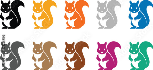 Squirrel icons collection in various colors, Multicolor animal silhouette vector design