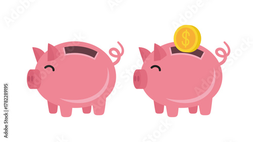 Piggy bank icon. Vector flat illustration isolated on white background.