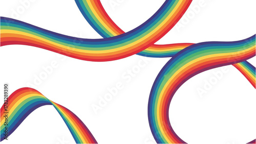 Abstract Rainbow Waves on White Background - Vibrant Colors and Curvy Shapes