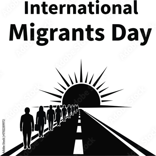 Illustration of international migrants day with people walking towards the sun vector graphic design
