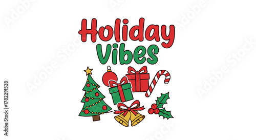 Cheerful Winter Celebration Graphic Design with Festive Holiday Elements Vector Art