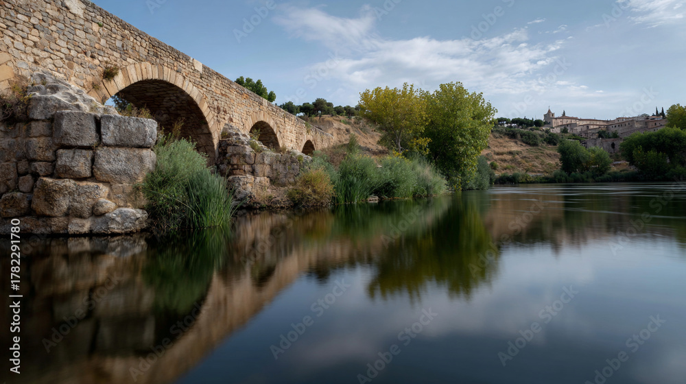 Fototapeta premium Ancient Roman bridge over the river.