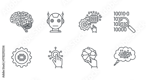 Artificial intelligence icon vector, linear style sign for mobile concept and web design, artificial intelligence symbol vector illustration, flat vector, technology, innovation, digital brain, robot