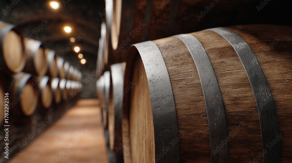 Obraz premium Interior of a wine cellar with barrels.
