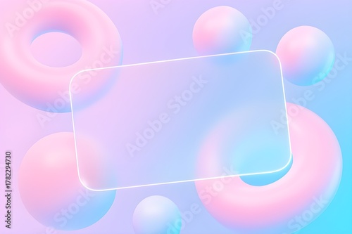 pastel gradient glass morphism empty card with copy space and 3d dynamic floating shapes