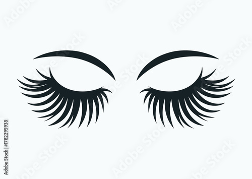 Eyebrows and eyelashes, black and white vector silhouette