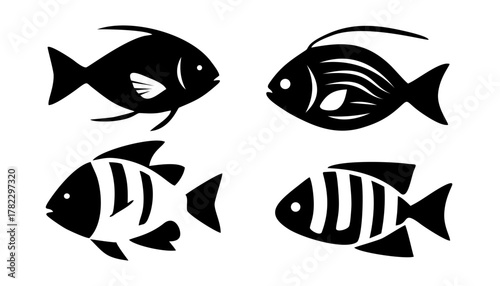 Fishes icons set. Fish icon with editable stroke vector