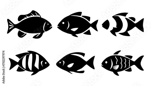 Fishes icons set. Fish icon with editable stroke vector