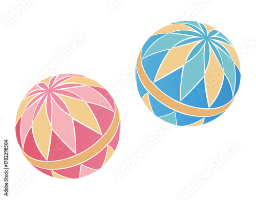 Tableau sur toile Red and Blue Temari Balls – Japanese Traditional Decoration