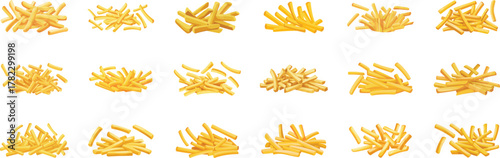 French fries featuring different styles, various types vector art.