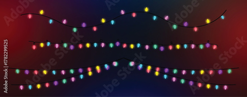 Set of Colorful Christmas lights glowing, Multi-colored for advertising invitations, web banners, vector arts.